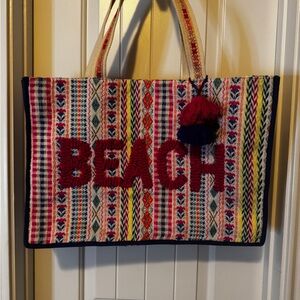 Katydid Multicolor Beach Tote with Pink and Blue Accents